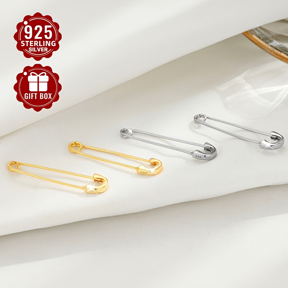 925 Silver Paperclip Stud Brooch Earrings for Women